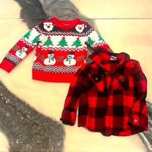 Boys 3T Christmas Sweater and Red Flannel